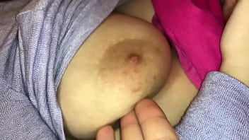 Horny mum flashes her natural boobs hard nipples hd