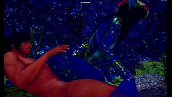 Blue elf has sex in the forest with adventurer