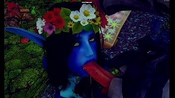 Blue elf has sex in the forest with adventurer
