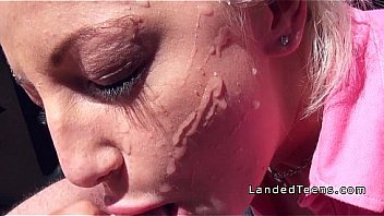 Teen hitchhiker sucking in moving car