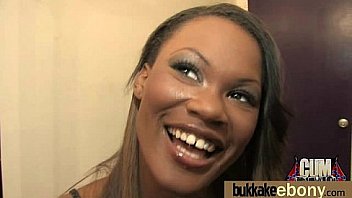 Hot ebony chick in interracial gangbang 10