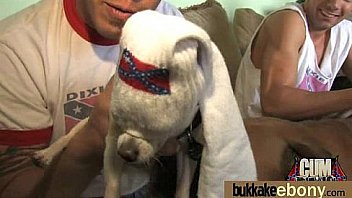 Hot ebony chick in interracial gangbang 10