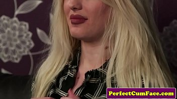 Skanky young britt cocksucks till facial