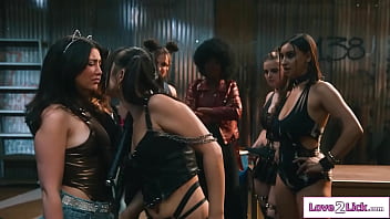 Two all girl gangs battle it out with lesbian busty babe lick facesits and pussy fist when a big tits milf cop shows ladies undress her