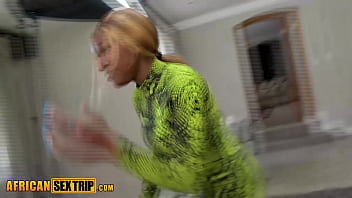 Real ebony cutie auditioning for bikini shoot gets pounded deep