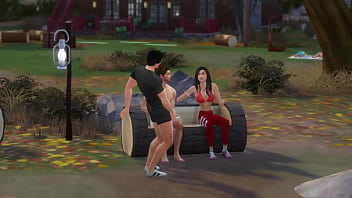 Asian sucks huge cock at camp cabin in woods