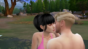 Asian sucks huge cock at camp cabin in woods