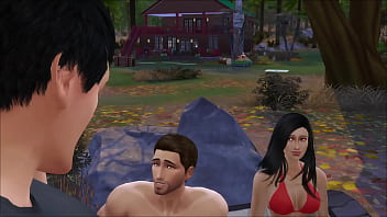 Asian sucks huge cock at camp cabin in woods