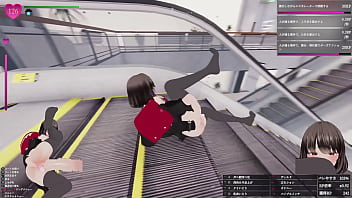 エスカレーター上がってる最中に、前のお姉さんのふくらはぎにおち〇ぽの先っぽが接触！