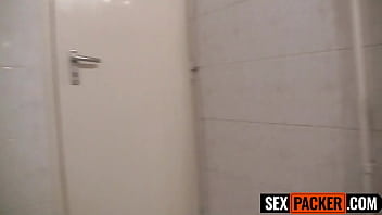 Tiny 18yo white girl gives big cock tourist the hottest sloppy blowjob in public bathroom
