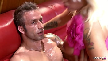 Big tits blonde bitch scarlett march in stockings get rough casting fuck by big dick guy