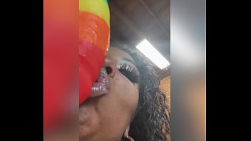 Slobbering on a huge thick dildo