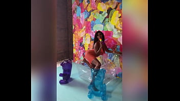 Slobbering on a huge thick dildo