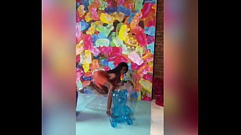 Slobbering on a huge thick dildo