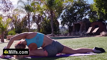 Busty blonde stepmom fucked after her workout