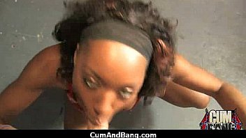 Black chick deepthroats a group of white studs and gets rewarded with cum 16