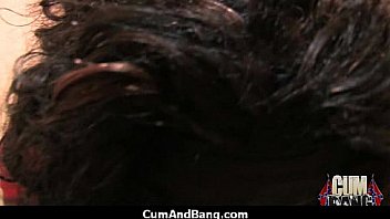 Black chick deepthroats a group of white studs and gets rewarded with cum 16