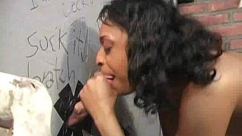 Ebony at the gloryhole jizzed on 16