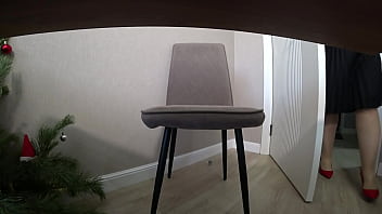 Under the boss's strict skirt camera under the desk in the office sexy milf