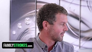 Petite sneaky teen slut with glasses gets caught fucking and slurping her stepuncle's huge load