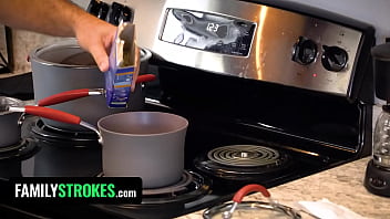 Petite sneaky teen slut with glasses gets caught fucking and slurping her stepuncle's huge load