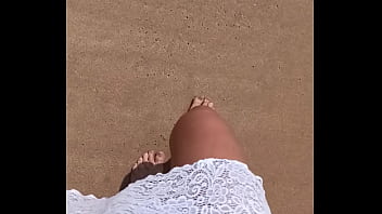 Peeing bikini public beach