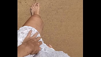 Peeing bikini public beach