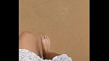 Peeing bikini public beach