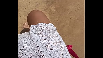 Peeing bikini public beach