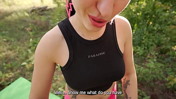 Caught a stranger doing yoga in the woods and gave her my hard cock