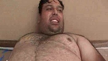 Sex with food for brunette and fat guy