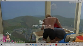 Latina with wide hips and big butt giving assjob to horny white boy