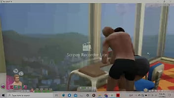 Latina with wide hips and big butt giving assjob to horny white boy