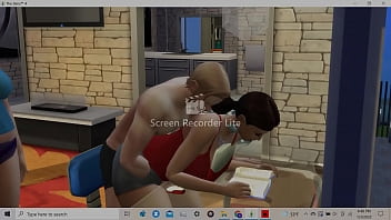 Latina with wide hips and big butt giving assjob to horny white boy