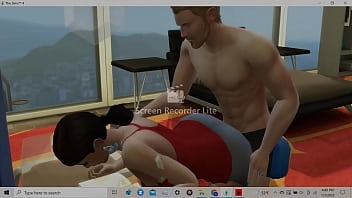 Latina with wide hips and big butt giving assjob to horny white boy