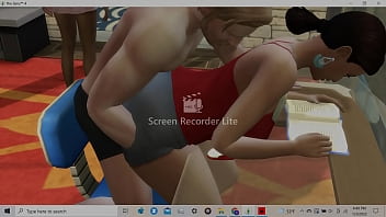 Latina with wide hips and big butt giving assjob to horny white boy