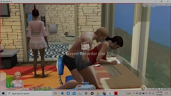 Latina with wide hips and big butt giving assjob to horny white boy