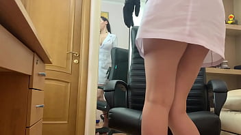 Sexy nurse fingering pussy in latex gloves and moaning