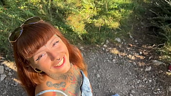 Home wrecker takes a walk in the woods and gets hard fuck with huge cumshot on tits