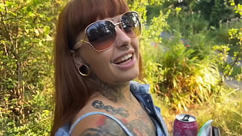 Home wrecker takes a walk in the woods and gets hard fuck with huge cumshot on tits