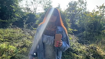 Home wrecker takes a walk in the woods and gets hard fuck with huge cumshot on tits