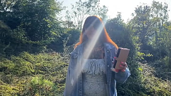 Home wrecker takes a walk in the woods and gets hard fuck with huge cumshot on tits