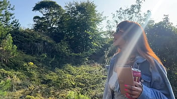 Home wrecker takes a walk in the woods and gets hard fuck with huge cumshot on tits