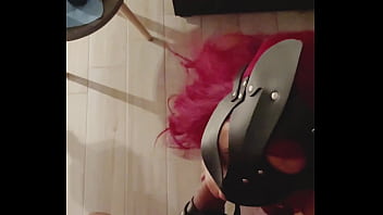 A teen girl sucks a teen guy dick on a leash in the smoke of hookah and licks balls pov blowjob