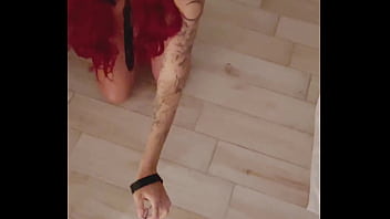 A teen girl sucks a teen guy dick on a leash in the smoke of hookah and licks balls pov blowjob