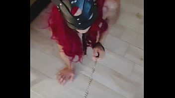 A teen girl sucks a teen guy dick on a leash in the smoke of hookah and licks balls pov blowjob