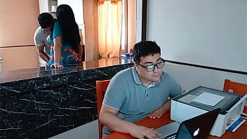 My cuckold husband works while my stepson fucks me in the kitchen