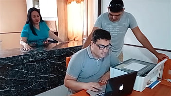 My cuckold husband works while my stepson fucks me in the kitchen