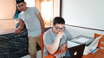 My cuckold husband works while my stepson fucks me in the kitchen