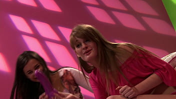 Faye and georgia roll grind and bump poons in girly polkadot bedroom